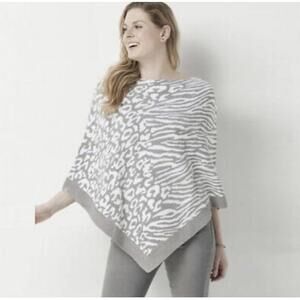 Barefoot Dreams CozyChic Ultra Lite Knit Animal Print Ocean Breeze Poncho OS NWT
